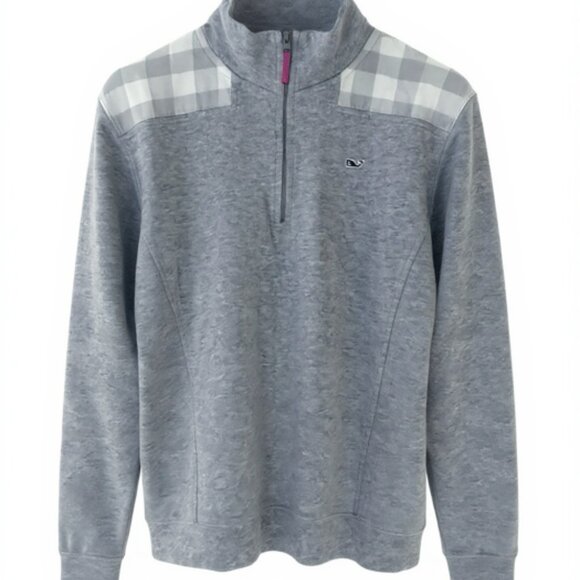 Vineyard Vines 1/4 Zip Shep Shirt Women Size XL Gray Plaid - Picture 2 of 5
